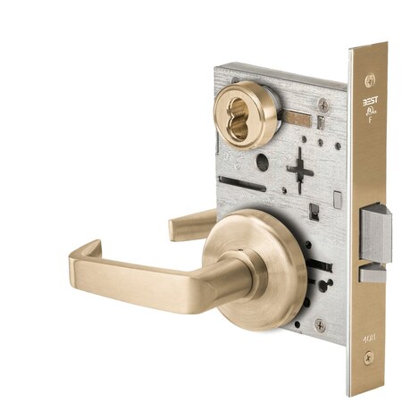 Best Grade 1 Storeroom Mortise Lock, 15 Lever, H Rose, SFIC Housing Less Core, Satin Brass Finish, Field 45H7D15H606